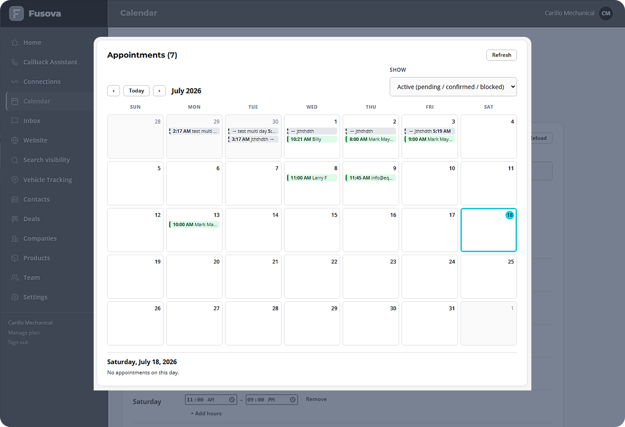 The Simple Office calendar showing a full month of booked appointments in one place